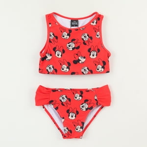 Bikini Y Bolsa Rojo Niña Full Print Caritas Minnie Disney