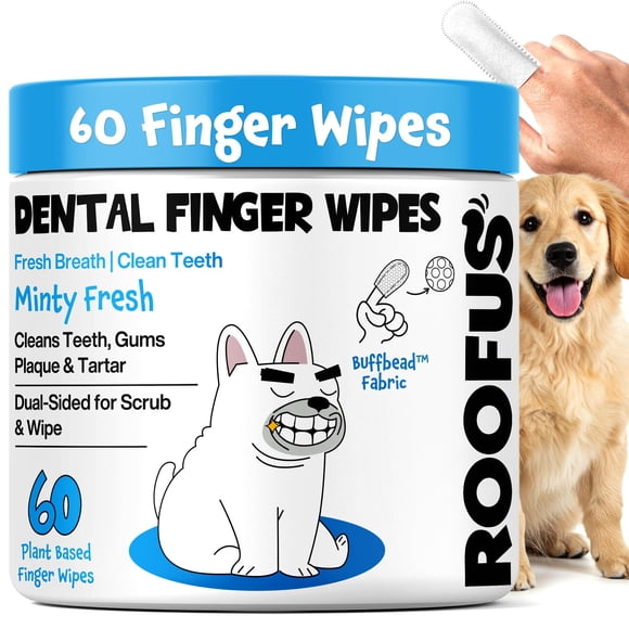 Toallitas dentales para perros ROOFUS THE DOG - Pack de 60, aroma a menta