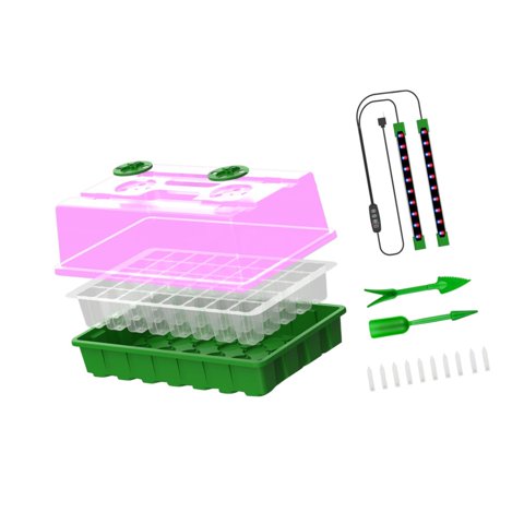 Ioensy - Bandeja Para Semilleros Con Luz De Cultivo, Espectro Completo, Tapa Elevada, Bandeja Para Plántulas, Luz Roja Y Azul