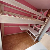 Myr - Cama Alta Con Escritorio Corto En L 1 Plaza(Long)