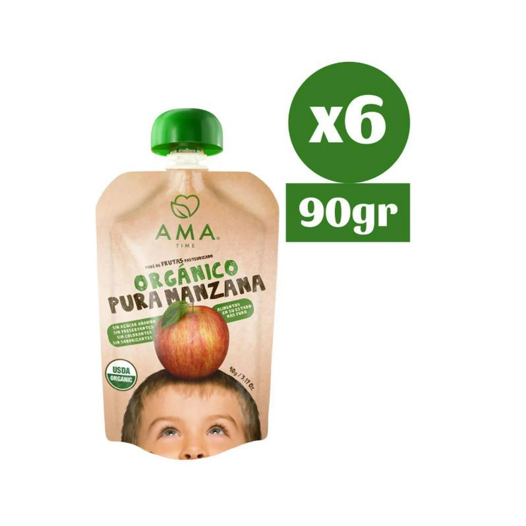 Ama Time - 6x Ama Pure Fruta Manzana Orgánico Papilla Compota