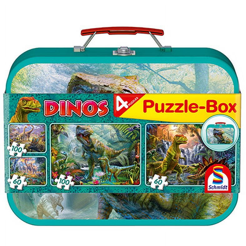 Schmidt - Puzzle 2 X 60, 2 X 100 Piezas Dinosaurios Maleta Metal