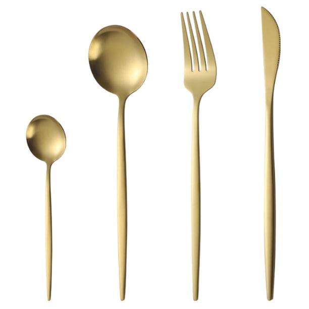 Juego de cubiertos de 16 piezas con acabado satinado, para 4 personas, incluye cuchillos, tenedores y cucharas, de acero inoxidable de primera calidad para cocina, apto para lavavajillas.