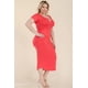 thumbnail image 4 of Saronite Vestido Midi Básico Ajustado con Cuello Abierto y Manga Corta, Coral Fuego (Talla Grande para Mujer), 4 of 5