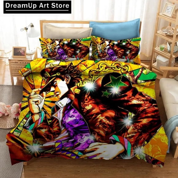 JoJo Bizarre Adventure Jotaro Kujo Bedding Set Boys Girls Duvet Cover Pillowcase Bed Kids Adult