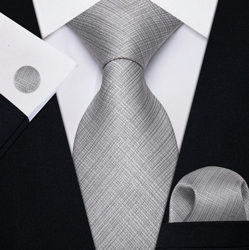 Riqui - Set Corbata, Pañuelo Y Colleras Gris