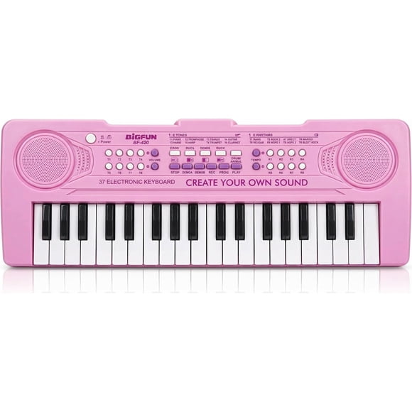 Teclado piano portátil rosa LeeQee de 37 teclas para niños