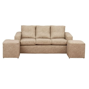 Muebles América - Living Emilia Sofá 3 Cuerpos + 2 Pouf Cuero Auris Beige