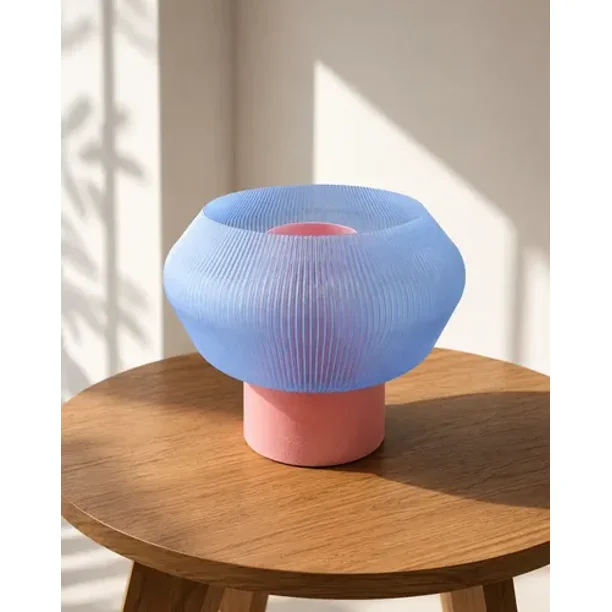 Lámpara de Mesa Velador SLVJE Mist E27 Impresa en 3D 22 x 24 cm Rosa pálido / Celeste + Ampolleta