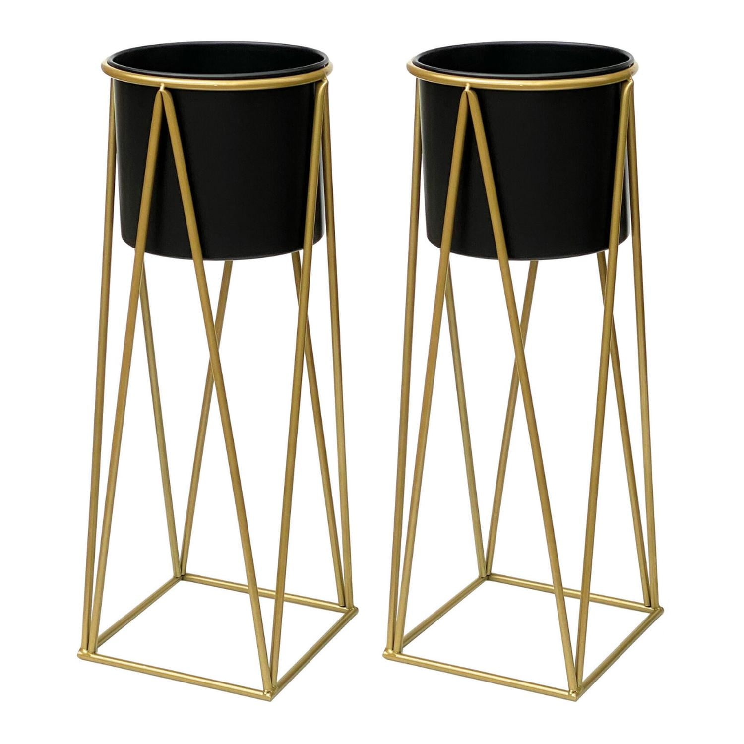 Fliperex - Set 2 Porta Maceteros Pedestal Igual Tamaño Negro Dorados