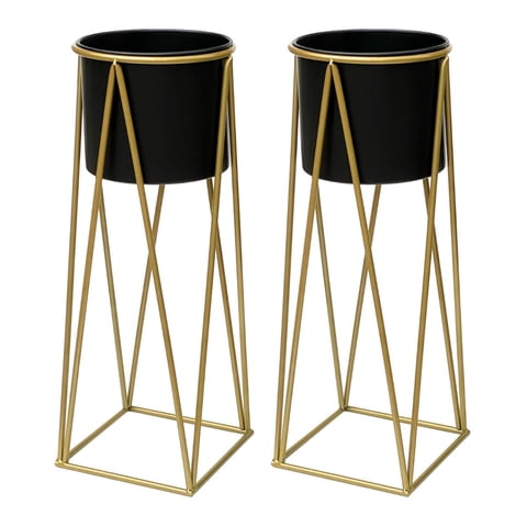 Fliperex - Set 2 Porta Maceteros Pedestal Igual Tamaño Negro Dorados