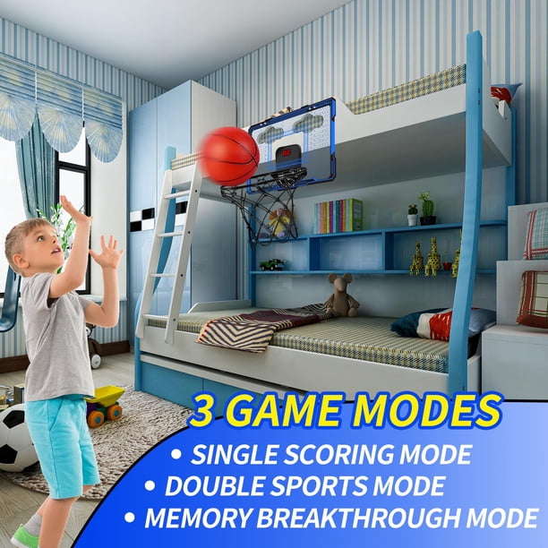 Mini Canasta De Baloncesto Para Interior | Con Marcador Electrónico, 4 Pelotas Y 2 Redes | Colgante Sin Taladrar | Regalo Para Niños De 3 A 12 Años
