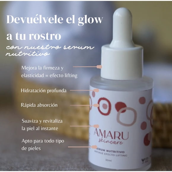 Sérum Facial con Ácido Hialurónico | Hidratación y Efecto Tensor | Amaru | 30 ml
