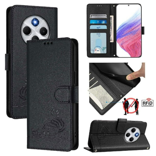 Funda tipo cartera FOXDOCK para Xiaomi POCO C75 con soporte, ranuras, RFID, diseño de gato