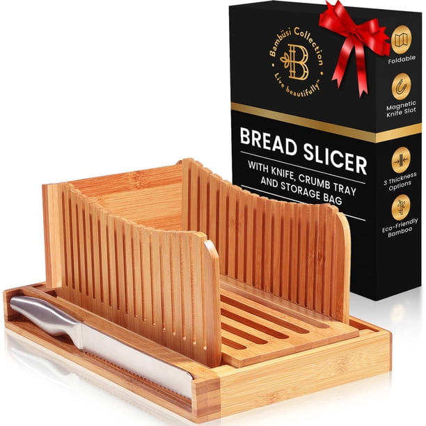 Cortadora de pan Bambüsi Bambüsi Bamboo con cuchillo y bandeja para migas de 3 grosores