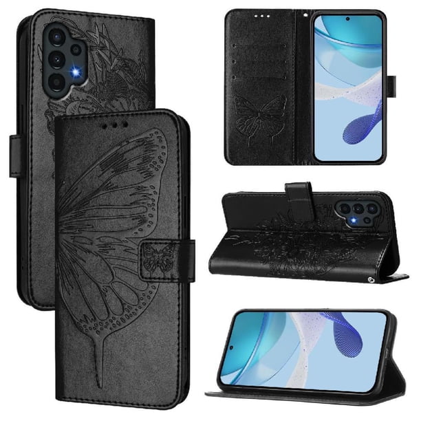 Funda Cartera Mariposa Para Samsung Galaxy A04s Con Soporte Y Ranuras Para Tarjetas Negro