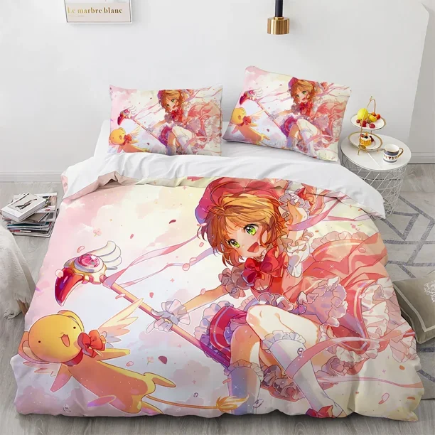x1205 Bed SheetsAnime Cardcaptor Sakura Bedding Set Duvet Cover Bedroom Comforter Covers Twin Size Quilt Cover Home Textile /PCS 3-Piece Bedding Set (1 Duvet Cover + 2 Pillow Shams) nj1205