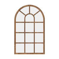 Magideal - Espejo De Pared Con Ventana Arqueada, Espejo Decorativo De Pared, Madera Rústica, Acrílico, Decoración De Pared Sencilla, Espejo De Arco De Ventana Pa Marrón