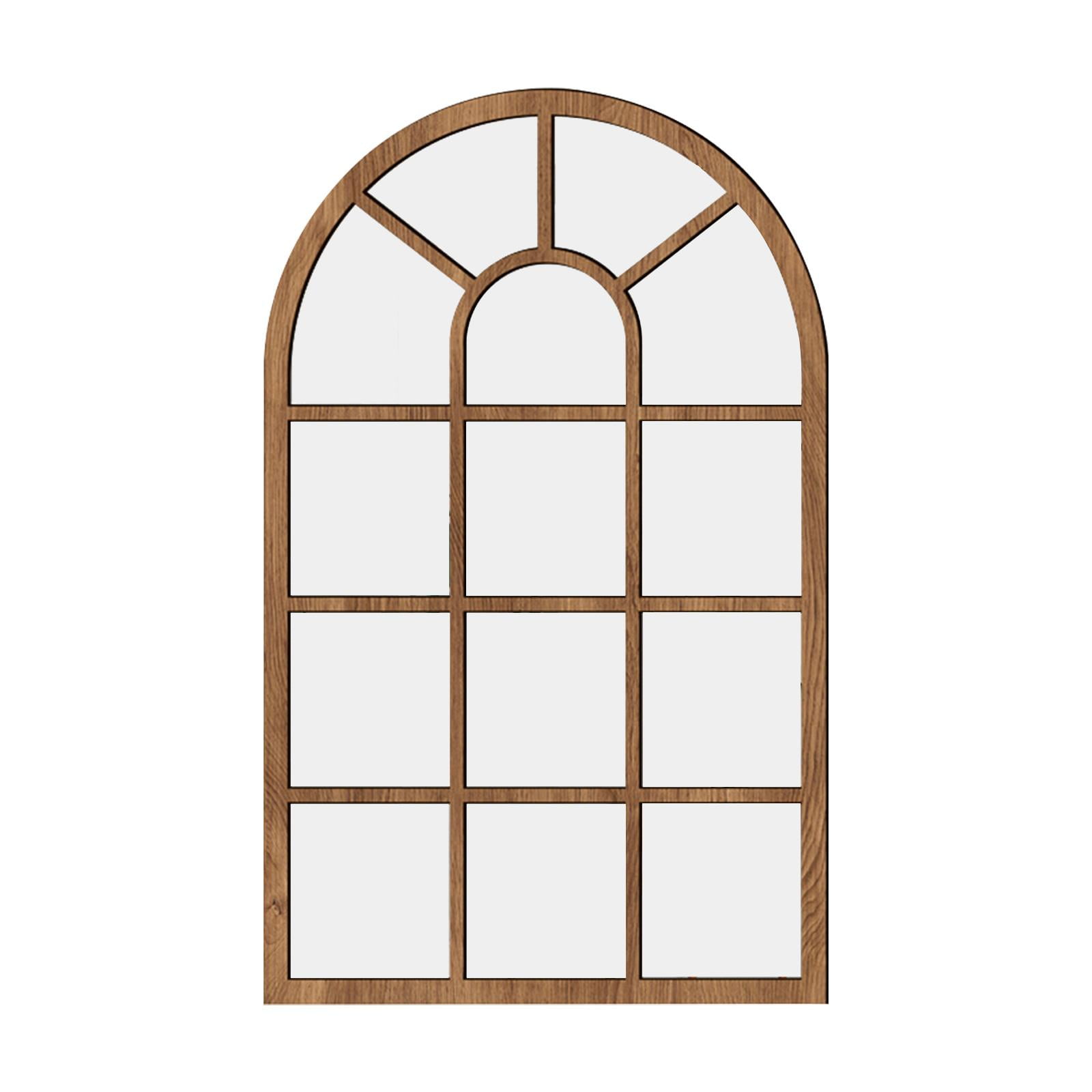 Magideal - Espejo De Pared Con Ventana Arqueada, Espejo Decorativo De Pared, Madera Rústica, Acrílico, Decoración De Pared Sencilla, Espejo De Arco De Ventana Pa Marrón