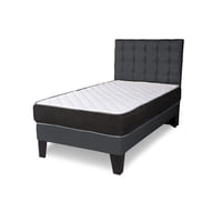 M Sole - Cama 1.5 Plazas Completa Base Americana + Colchón De Resortes + Respaldo Cuadros Grafito