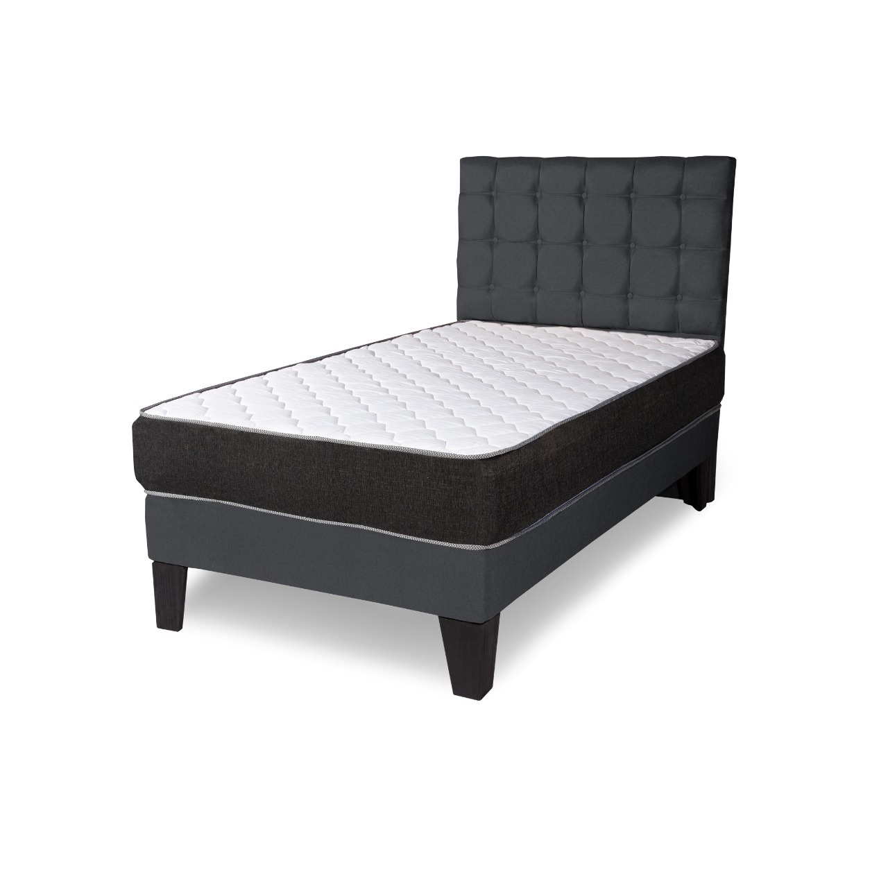 M Sole - Cama 1.5 Plazas Completa Base Americana + Colchón De Resortes + Respaldo Cuadros Grafito