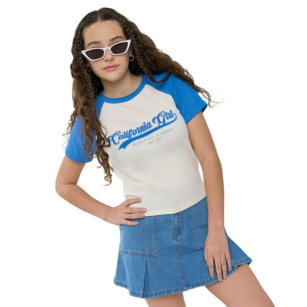 Polera Niña Teen Raglan Sporty Azul Corona