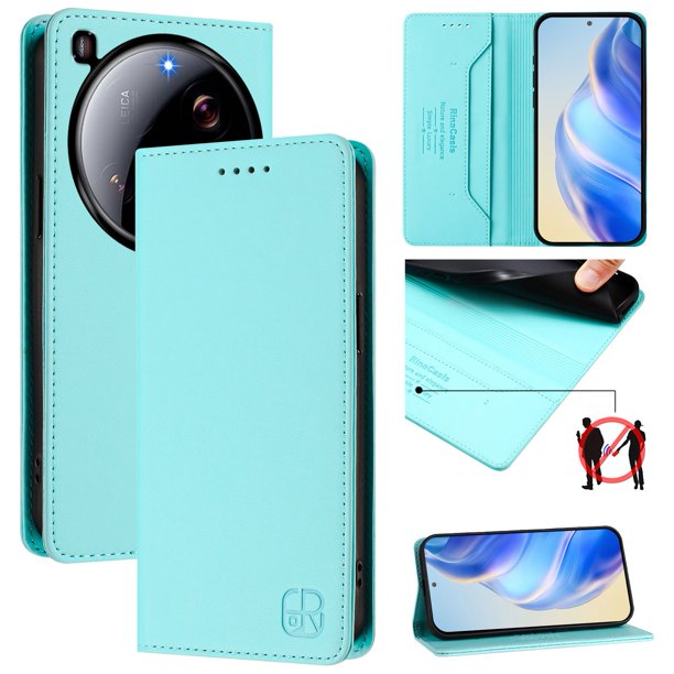 Funda Billetera con Soporte para Xiaomi 15 Ultra Bloqueo RFID Plegable Verde menta