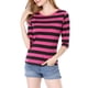 thumbnail image 1 of INSPIRE CHIC Camiseta Básica de Mujer con Mangas al Codo Cuello Redondo Ajustada Regreso a Clases Camiseta Casual Estampada Fucsia Negro M, 1 of 8