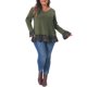 thumbnail image 2 of Agnes Orinda Conjuntos de Halloween Blusas Túnicas de Talla Grande para Mujer Tejido de Punto Acanalado con Parche Floral Volante en el Dobladillo Escote en V Manga Larga Blusa Casual 3X Verde Militar, 2 of 6