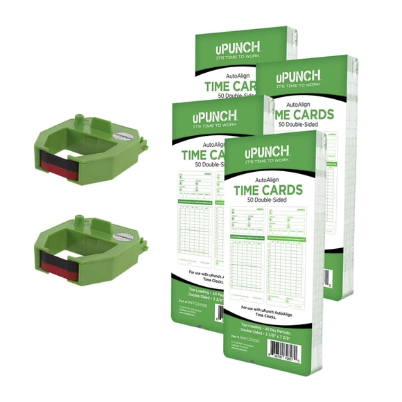 Combo de Cinta y Tarjetas uPunch HN3000 Verde 2 Paquetes