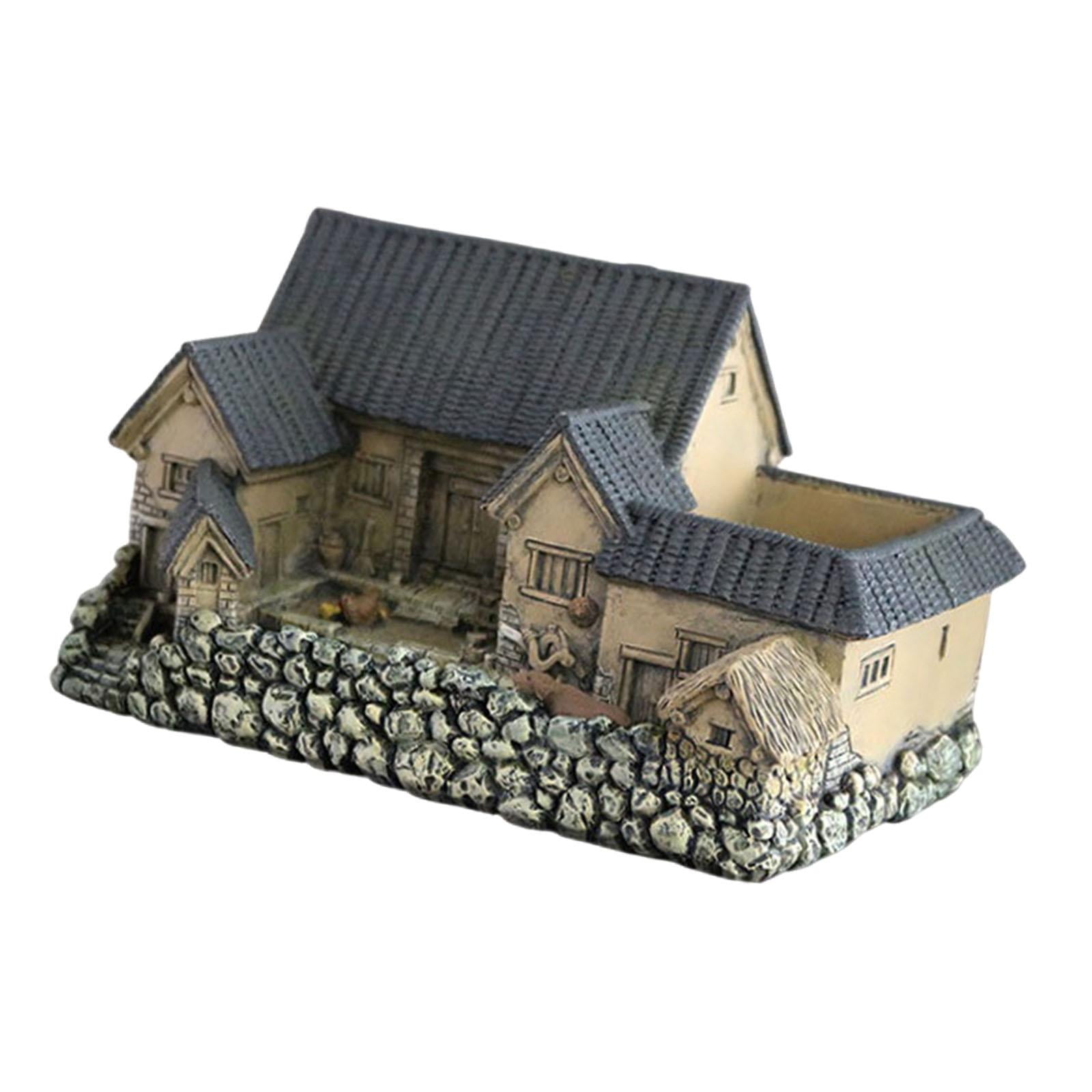 Ioensy - Ornamento De Resina De Olla De Flores De Micro Casas Para Sala De Estudio De Patio De Jardín