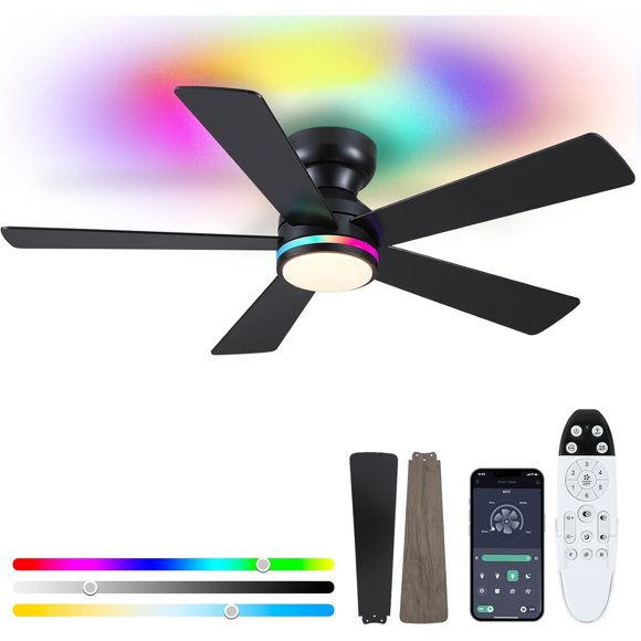 Ventilador de Techo BYKISTOK de 46 Pulgadas con RGB y Control Remoto