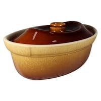 Genérico - Fuente De Cerámica P/ Horno Tipo Gres - Redonda C/ Tapa 16X24Cm _ Be/Cf