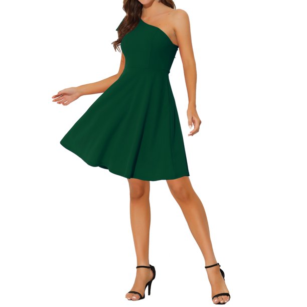 INSPIRE CHIC Vestido de Mujer con Lazo, Sin Tirantes, Línea A, Acampanado, para Fiesta, con Bolsillos, Verde Oscuro XS