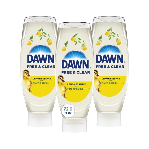 Dawn Free & Clear Jabón Líquido para Platos EZ-Squeeze, Líquido para Lavar Platos, Eliminación de Grasa, Limón, 24.3 Fl Oz (Paquete de 3)