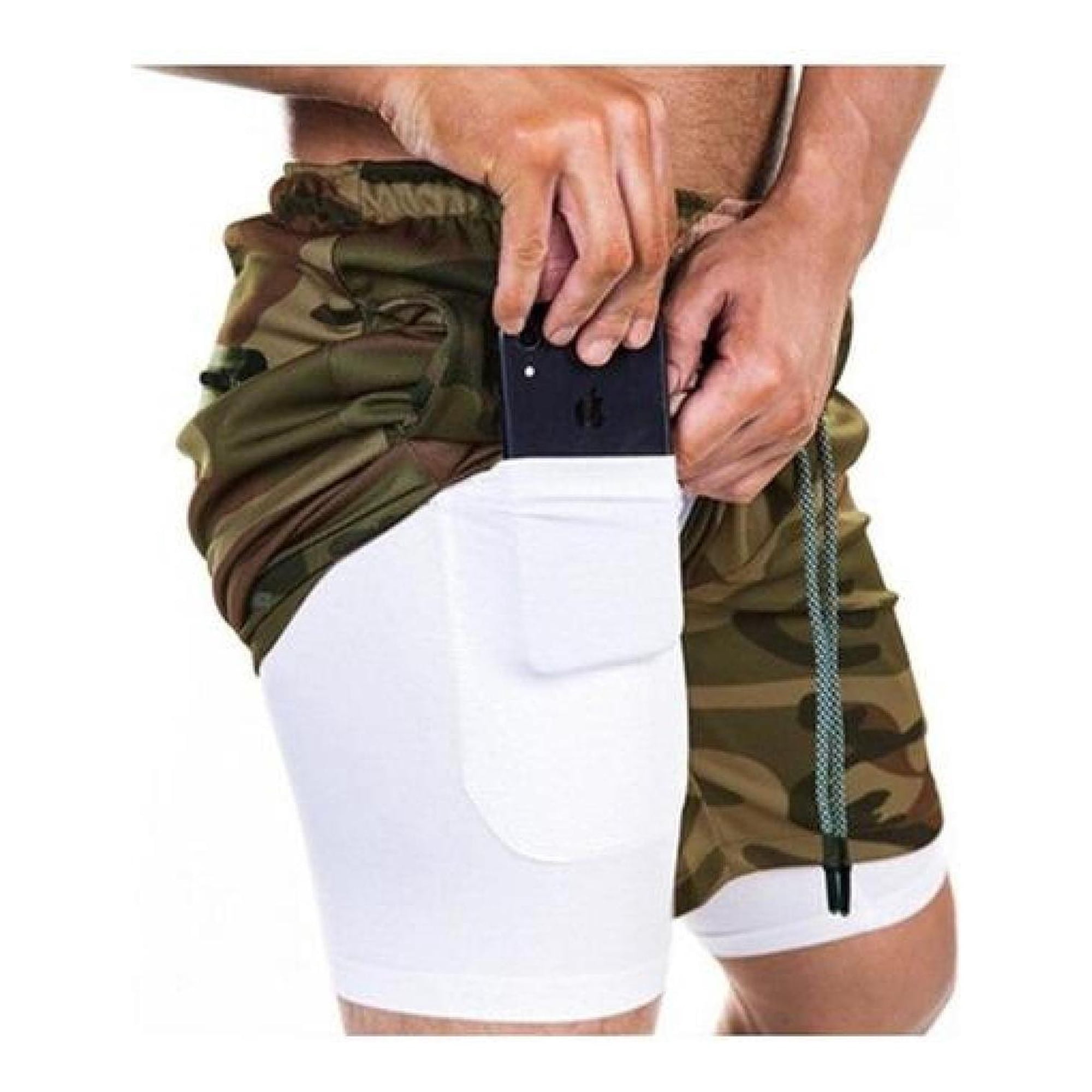 Oem - Short Gimnasio Hombre Con Calza Y Bolsillo Para Celular Marron Xl
