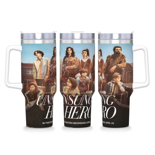 Héroe Anónimo Vaso aislado de acero inoxidable con asa, diseño temático, regalo para familia, amigos y fans; incluye pajita y encaja en el portavasos estándar, 40 oz
