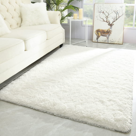 Alfombra Merelax de felpa suave antideslizante, 122 x 183 cm, color marfil