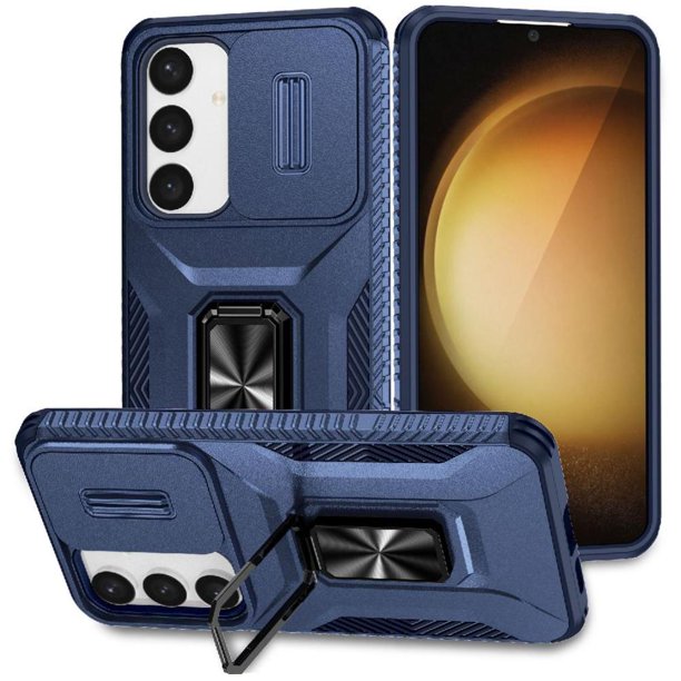 Funda Armada para Samsung Galaxy S24 con Tapa Deslizante y Soporte Magnético Giratorio Azul