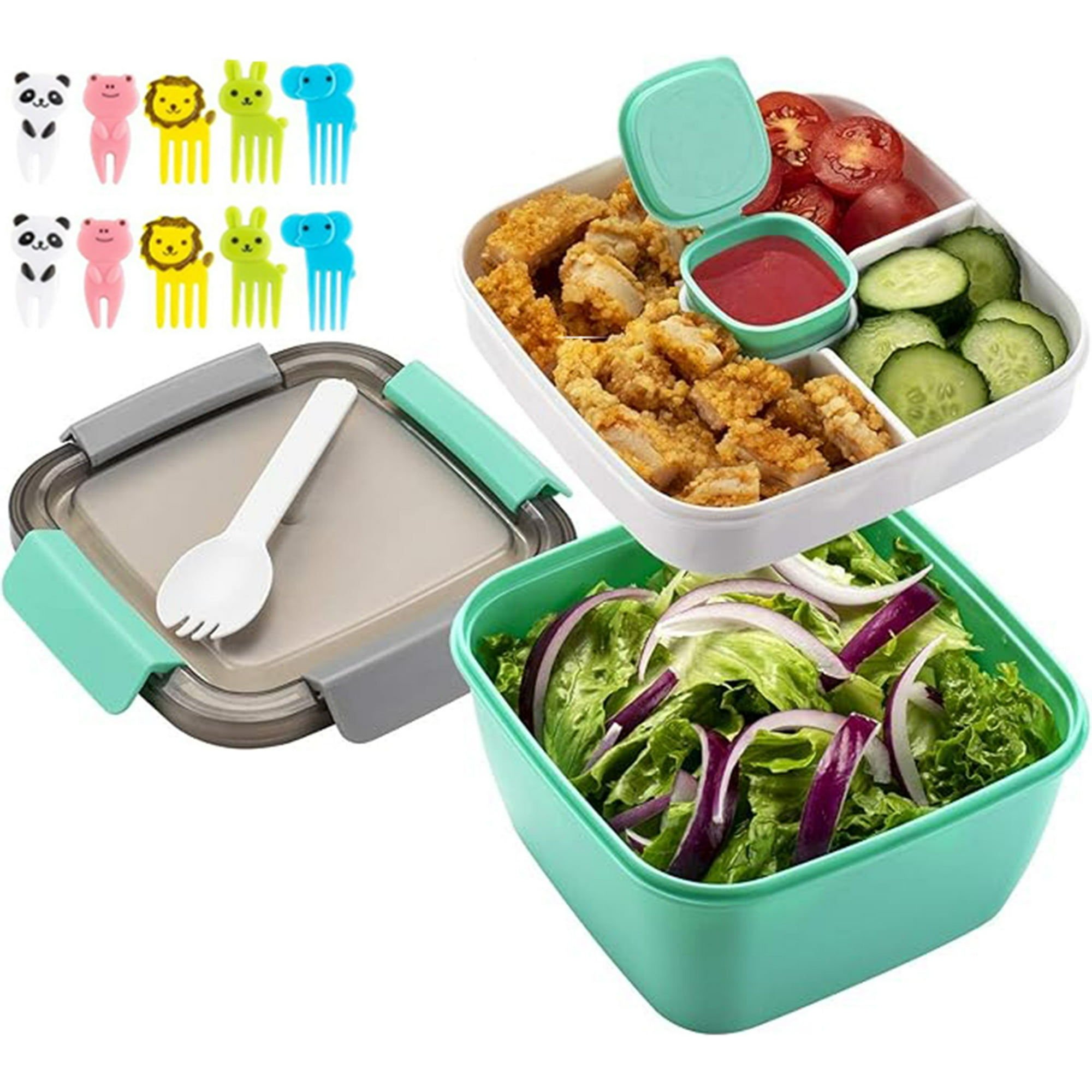Veat00l - Caja Bento, Lonchera Bento Para Ensalada Con Recipiente Para Salsa De Aderezo, Bento Box Para Almuerzo De Tipo Con Tapa Hermética, Lonchera A Prueba De Fugas Para Niños Y Adultos (verde,1500ml)