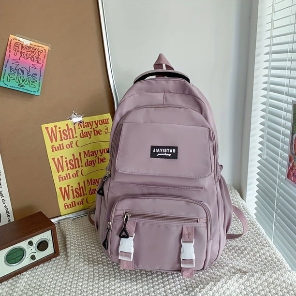 1pc New College Student Backpack, Fashion Simple Student Schoolbag, Multifunctional Schoolbag, Solid Color Student Double Shoulder Bag, Laptop Notebook Computer Bag, Large Capacity Travel Bag