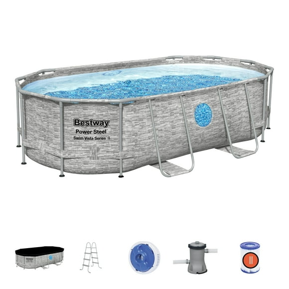 Piscina Bestway Ovalada Ventana Filtro+Acces 4.27X2.50X1.00M gris Tamano Unico