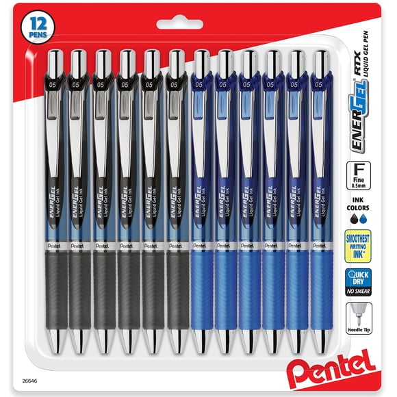 Bolígrafo Energel Rtx Con Punta De Aguja De 0 5 Mm Negro Y Azul Paquete De 12