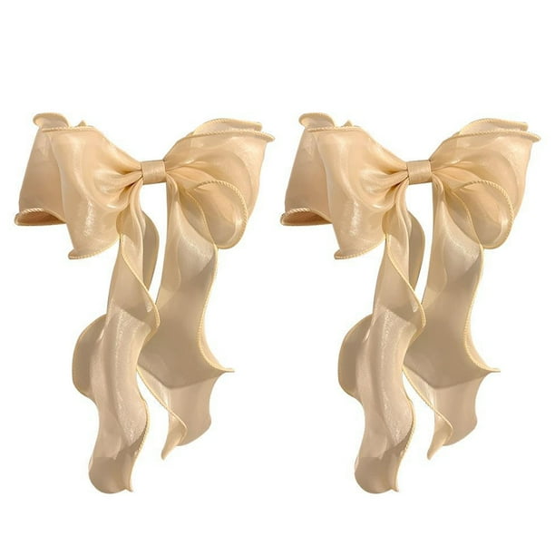 2 lazos grandes de satén de seda para el cabello, lazos franceses de doble capa con cinta de cola larga.