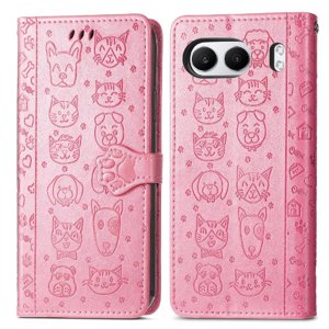 Funda Cartera Foxdock Para Oneplus Nord 4 , Flip Pu Con Relieve De Gatos Y Perros, Tarjetero Y Soporte