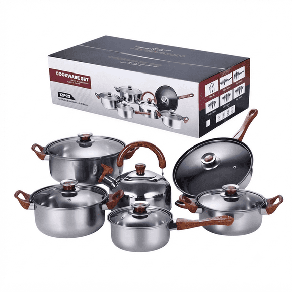 Set de ollas Juego De Batería Olla 12 Piezas Acero Inoxidable