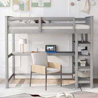 M&Ms - Twin Size Loft Bed With Storage Shelves And Under-Bed Desk, Gray(Old Sku Sm000245Aae-1)
