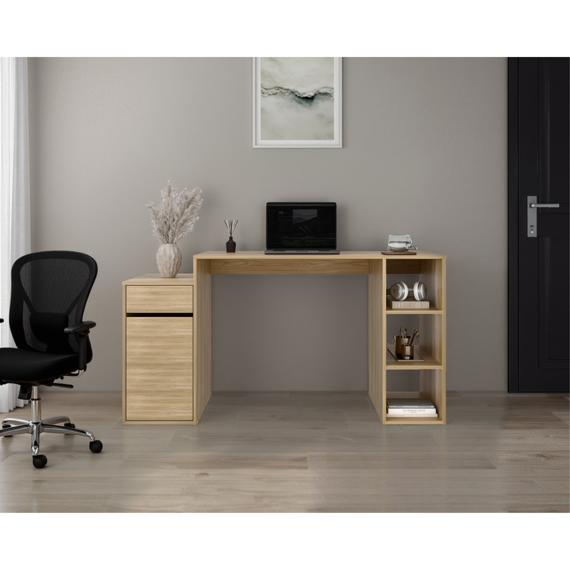 Tuhome - Escritorio Recto Alma 1 Cajón 1 Puerta 75,6x143,5x52 Cm Duna