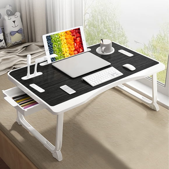 Mesa plegable para cama CSYY con puerto USB, cajón y ranura para taza