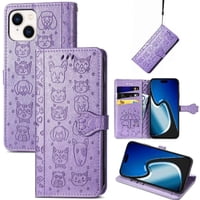 Funda Cartera Foxdock Para Iphone 15 Plus , Flip Pu Con Relieve De Gatos Y Perros, Tarjetero Y Soporte